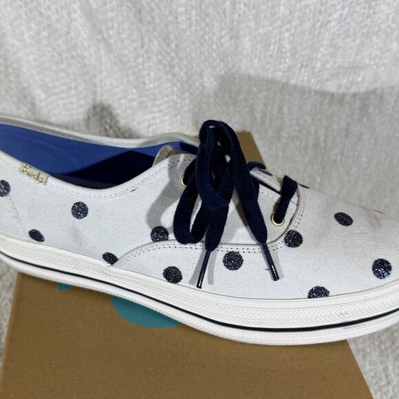 Keds x kate spade Platform Sneakers 9M White/Blue Glitter Dots EUC w/ Box - Picture 8 of 8